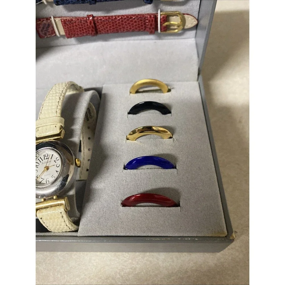 Vintage Solitaire Interchangeable Watch Set With 4 Straps 5 Bezels Original Box